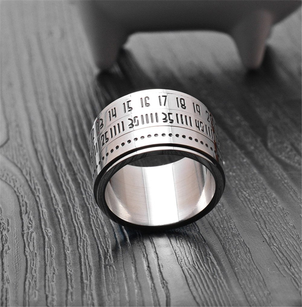 Men's Stainless Steel Arabic Numerals Spinner Ring - 14mm Wide Band, 3-Layer Spinner, Silver/Gold/Black Options