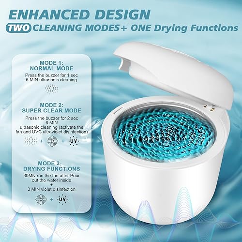 Miniatura 4 de Máquina limpiadora ultrasónica de retenedores, 50 khz portátil ultrasónico UV para dentaduras, protector bucal, alineador, cabezal de cepillo de