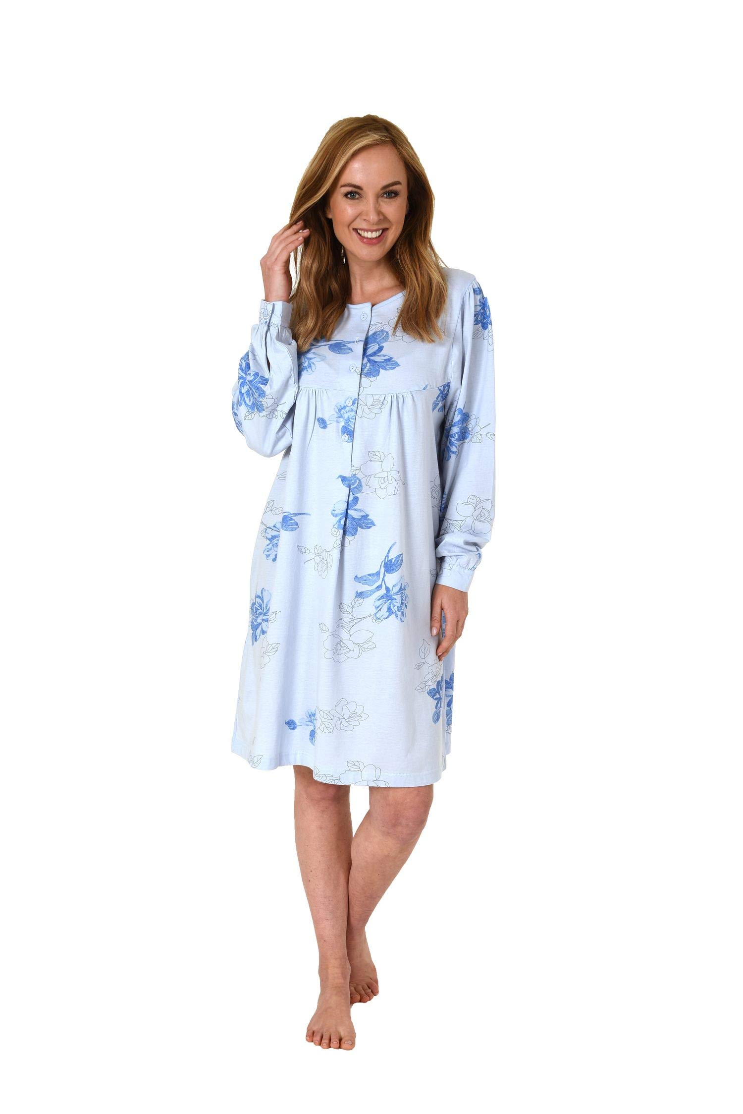 Normann Care Women's Light-Blue Nursing Care Nightshirt Open Back Long Sleeve, Hospital Incontinence Nightdress - Blue - Xxl