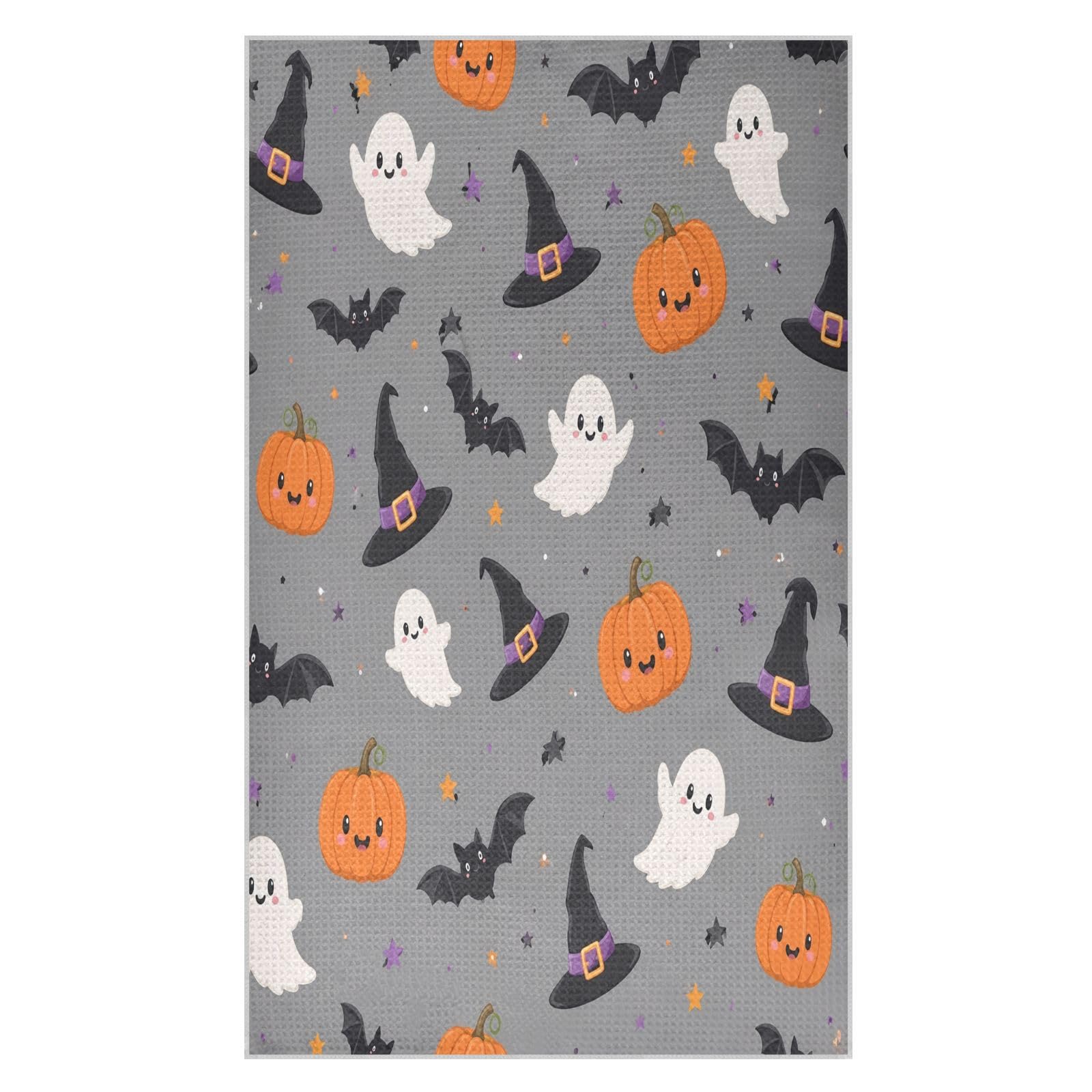 Lyeorm Grey Witch Pumpkin Waffle Weave Kitchen Towels 18x30 Inch Soft Absorbent Microfiber Dish Cloths