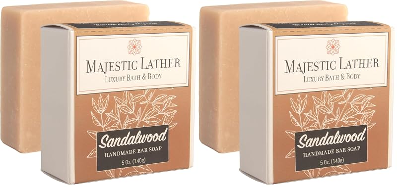 Sabonete em Barra de Sândalo Majestic Lather para Corpo e Rosto, Processo a Frio, Manteigas e Óleos Naturais, 142 g