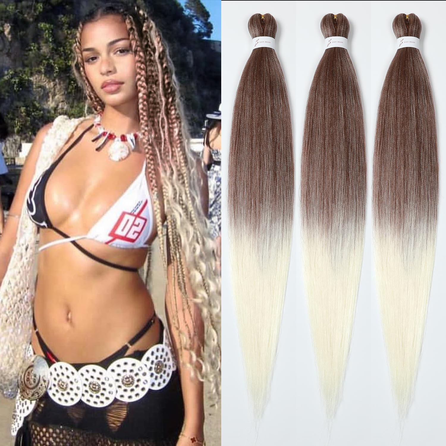 YDDM Capelli Per Treccine Africane Rosa Extension Treccine Texture Yaki Easy Install per Principianti 20 Pollici 3 Pezzi Capelli Leggeri e Naturali per Box Braids, Twist e Crochet — view 54