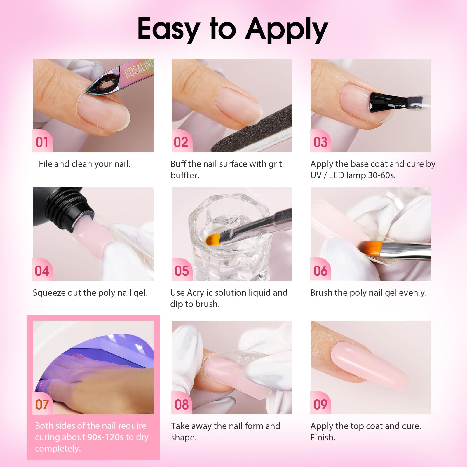 ROSALIND Kit Completo de Poligel para Uñas - 12 Colores 10ml, Lámpara UV, Base y Top Coat, Kit de Arte para Bricolaje en Casa y Profesionales