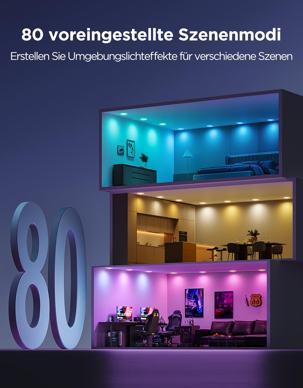 Govee Smart Einbaustrahler LED RGBWW 230V 900LM 11.5W Kompatibel mit Matter Alexa Dimmbar 2700K-6500K 99mm 4 Stück
