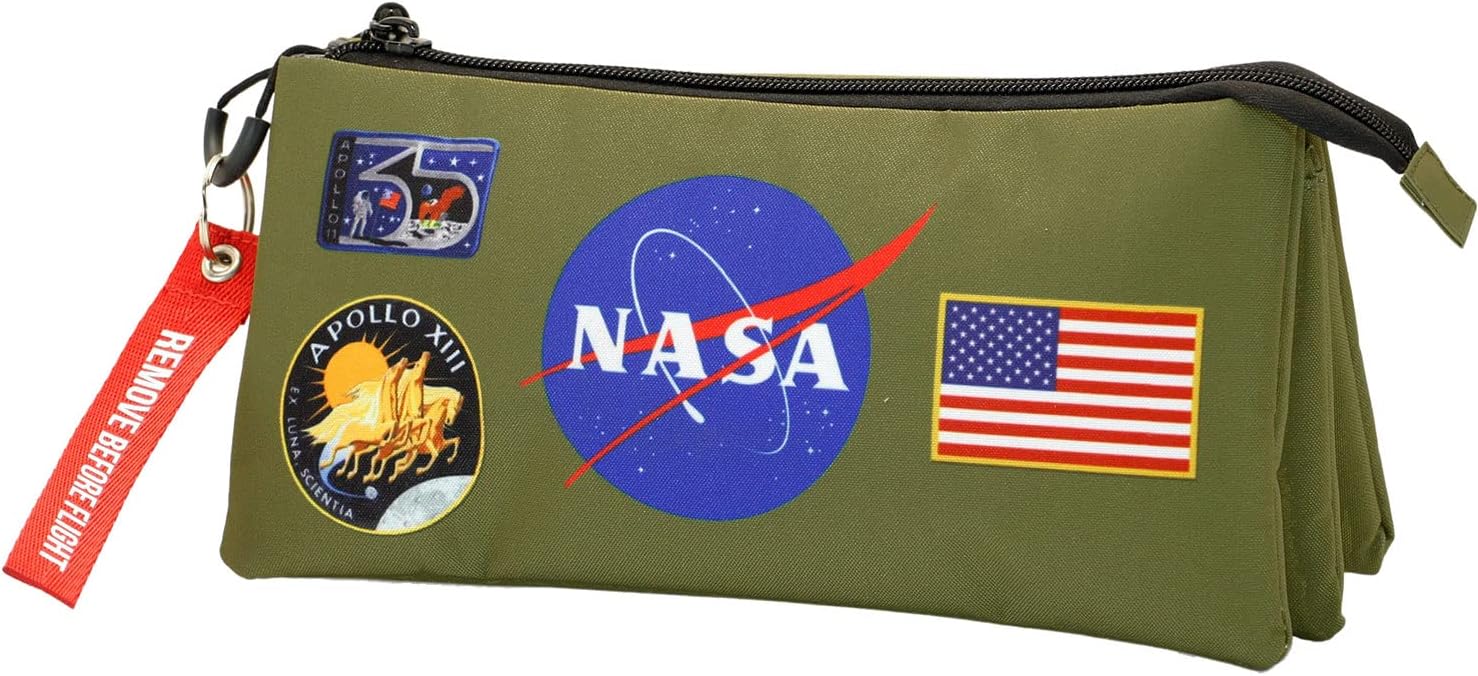 NASA Khaki-FAN Triple Pencil Case, Multicolour, 23 x 11 cm, Multicolour, One Size, FAN Triple Pencil Case Khaki