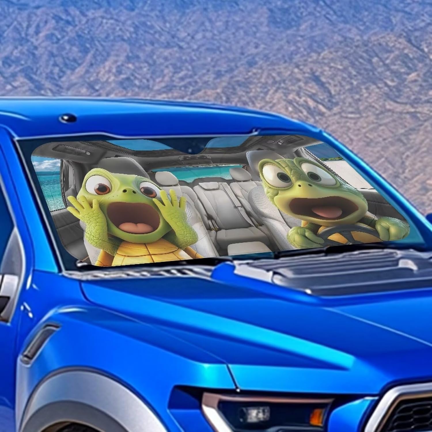 Bulopur 1 Pack Car Front Windshield Sun Shade Funny Sea Turtle Sun Blocker Visor Protector Folding UV-Blocking Protector for Cars Truck Van SUV
