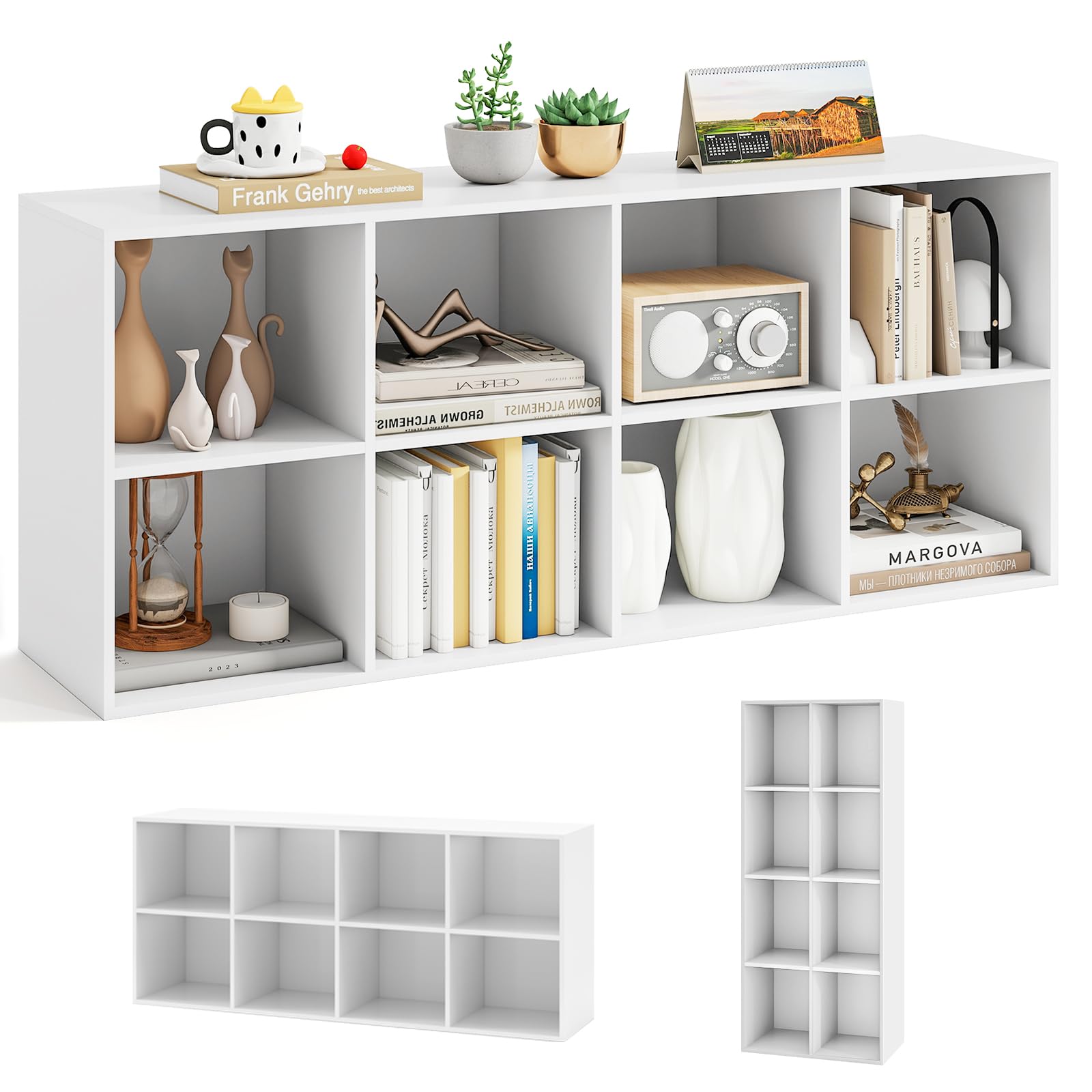 KOMFOTTEU Bibliothèque Ouverte à 3 Niveaux, Meuble De Rangement En Bois