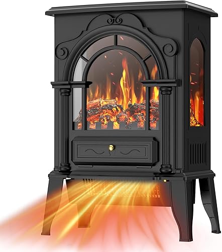 BREEZEHEAT Chimenea eléctrica independiente con llama 3D, control de termostato, calefacción silenciosa de 1500 W1000 W, chimenea portátil para uso