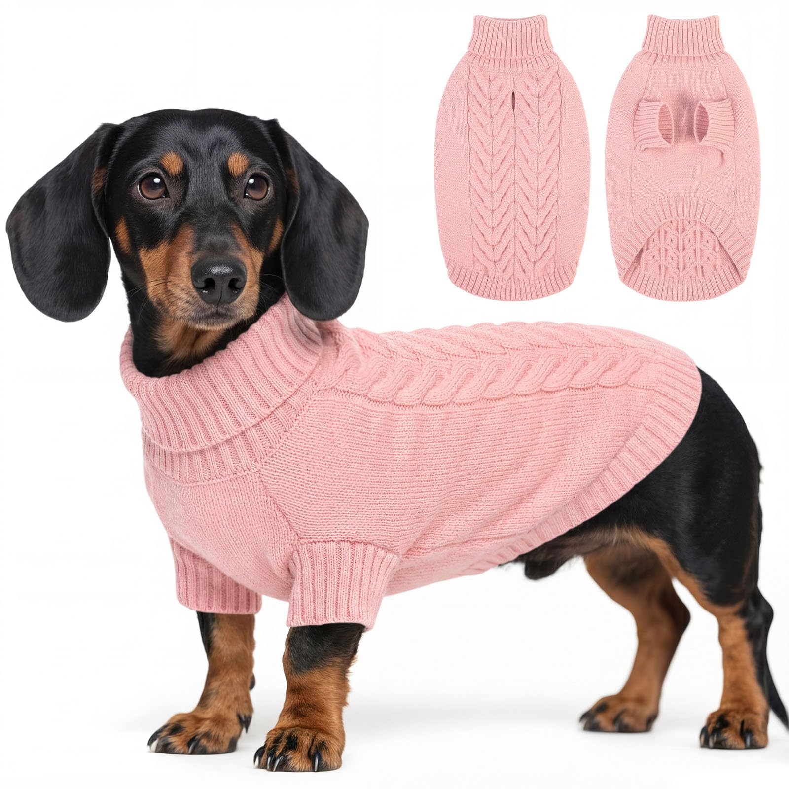 ASENKU Warm Rollkragen Gestrickter Hundepullover Winter M für kleine Hunde | Hunde Strickpullover mit geschirr öffnung, Perfekt für Spaziergänge & Outdoor, Passend für Dackel, Cocker Spaniel, Beagle