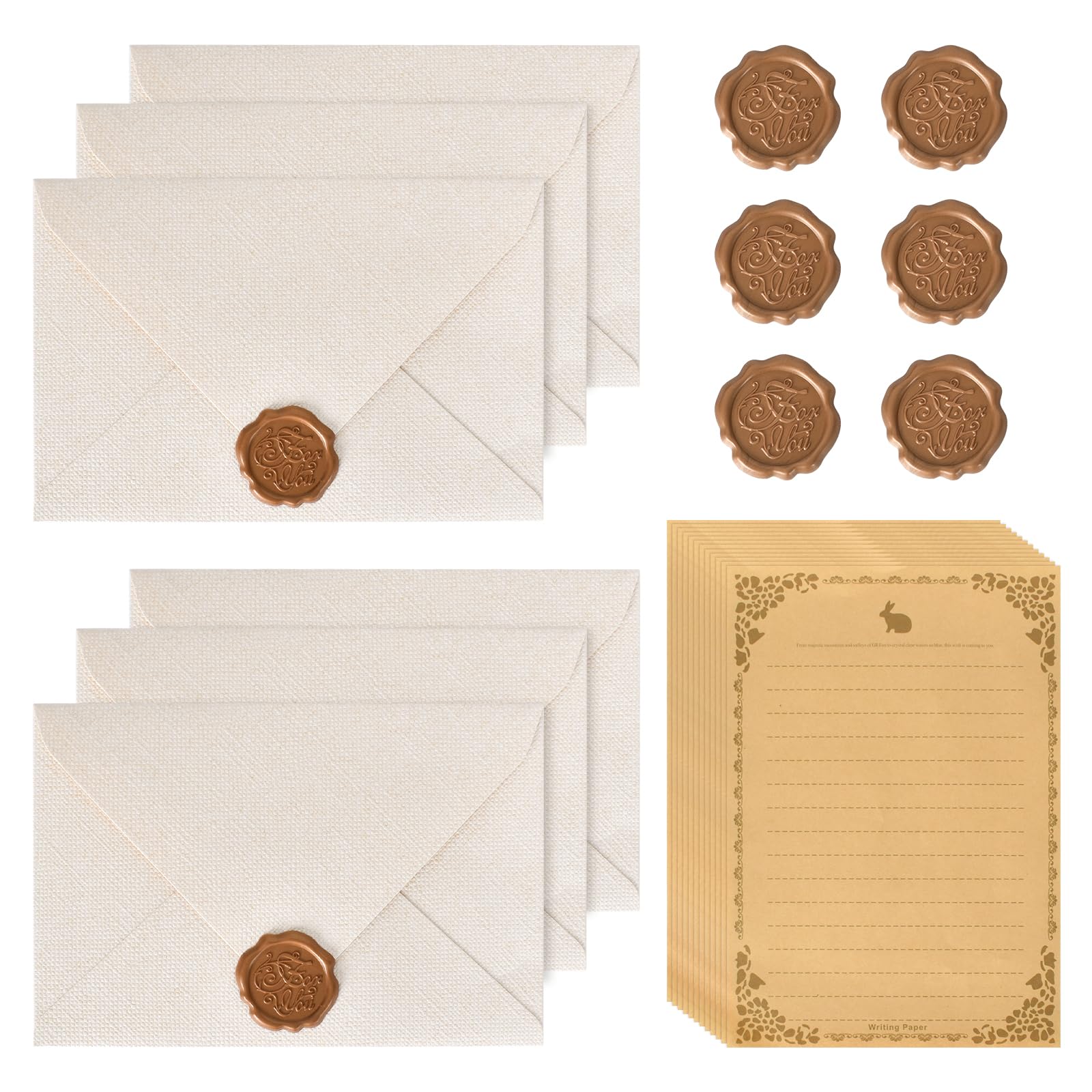 22 stuks briefpapier vintage papier, set met 6 linnen enveloppen en