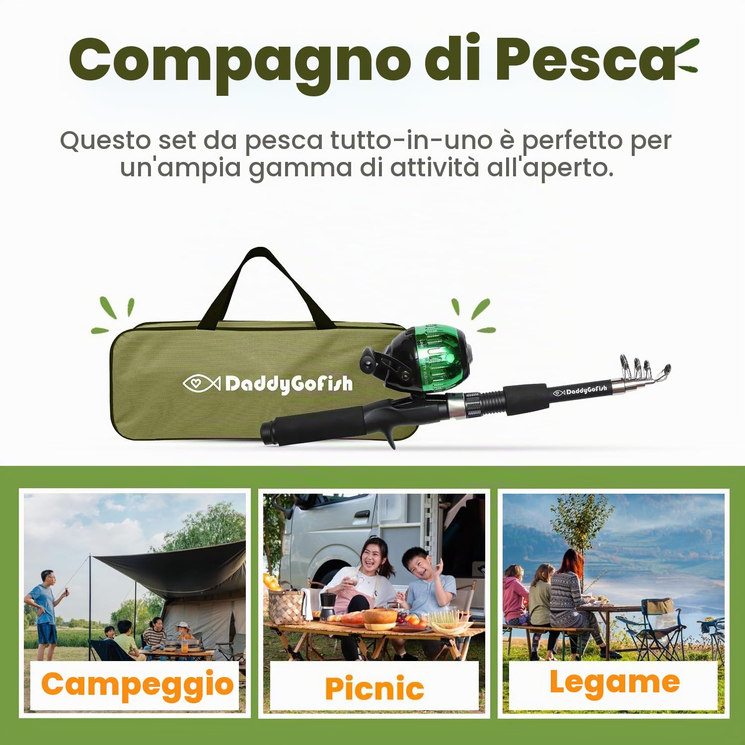 DaddyGoFish Kids Fishing Pole – Telescopic Rod & Reel Combo with Collapsible Chair, Rod Holder, Tackle Box, Bait Net and Carry Bag for Boys and Girls