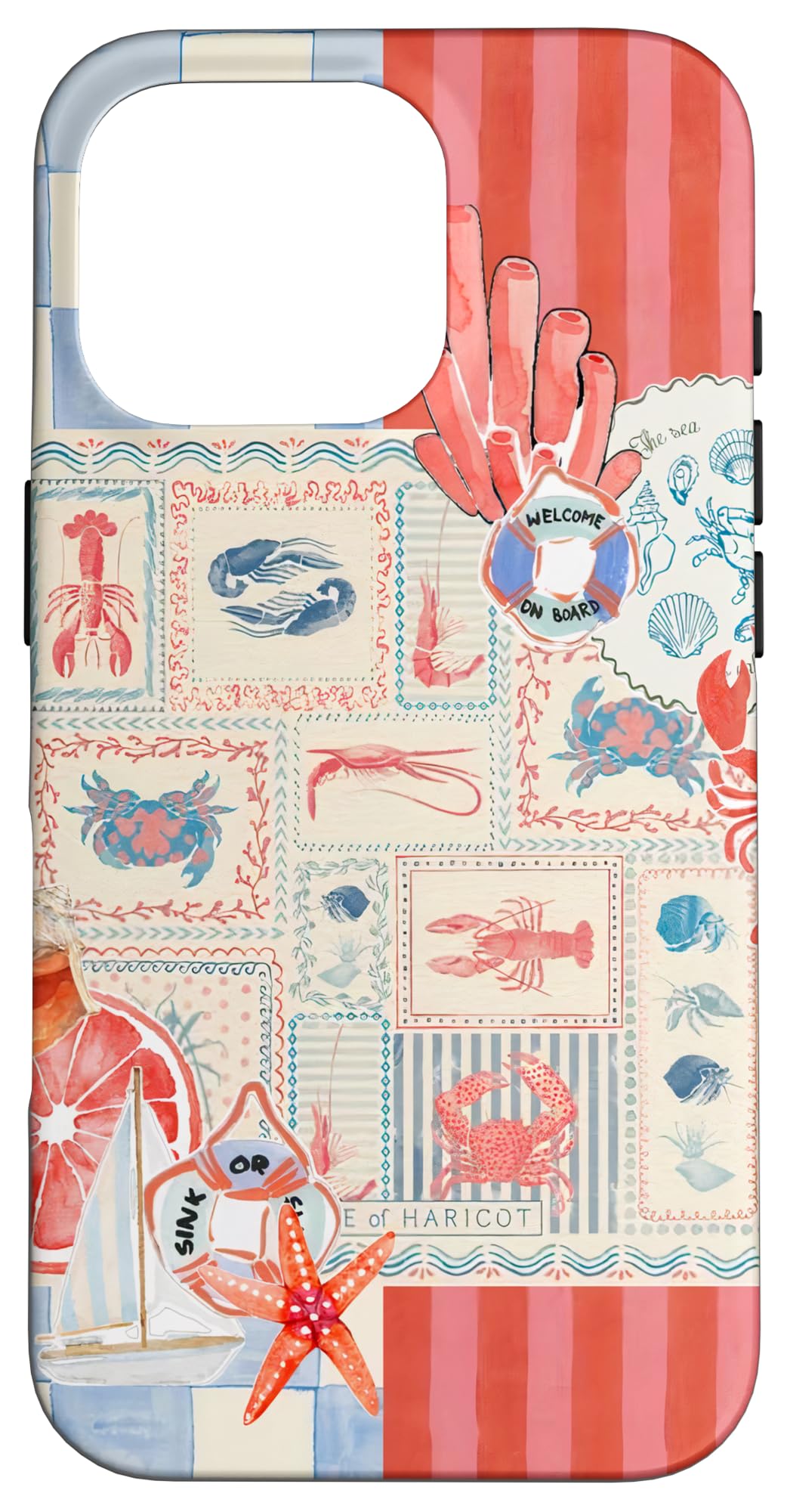 Beachy Blue Gingham Lobster & Crab Preppy Summer Beach Case for iPhone 16 Pro