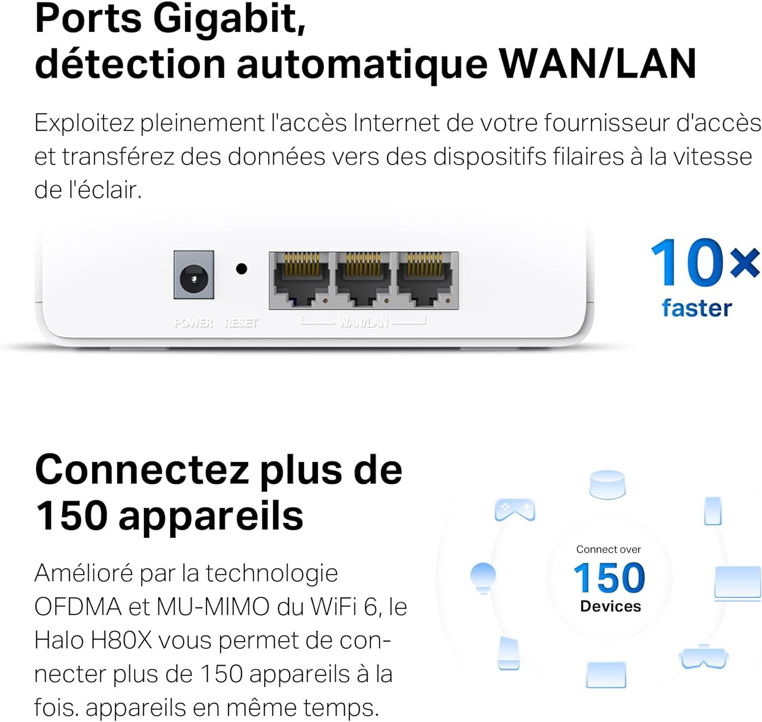 MERCUSYS Halo H3000X(2-Pack) TP-Link WiFi Mesh Routeur WiFi 6 Bi-Bande AX3000Mbps, Couverture Jusqu'à 460 m², Canaux 160 MHz, 3 Ports Gigabit, Repeteur WiFi, Contrôles Parentaux Puissants
