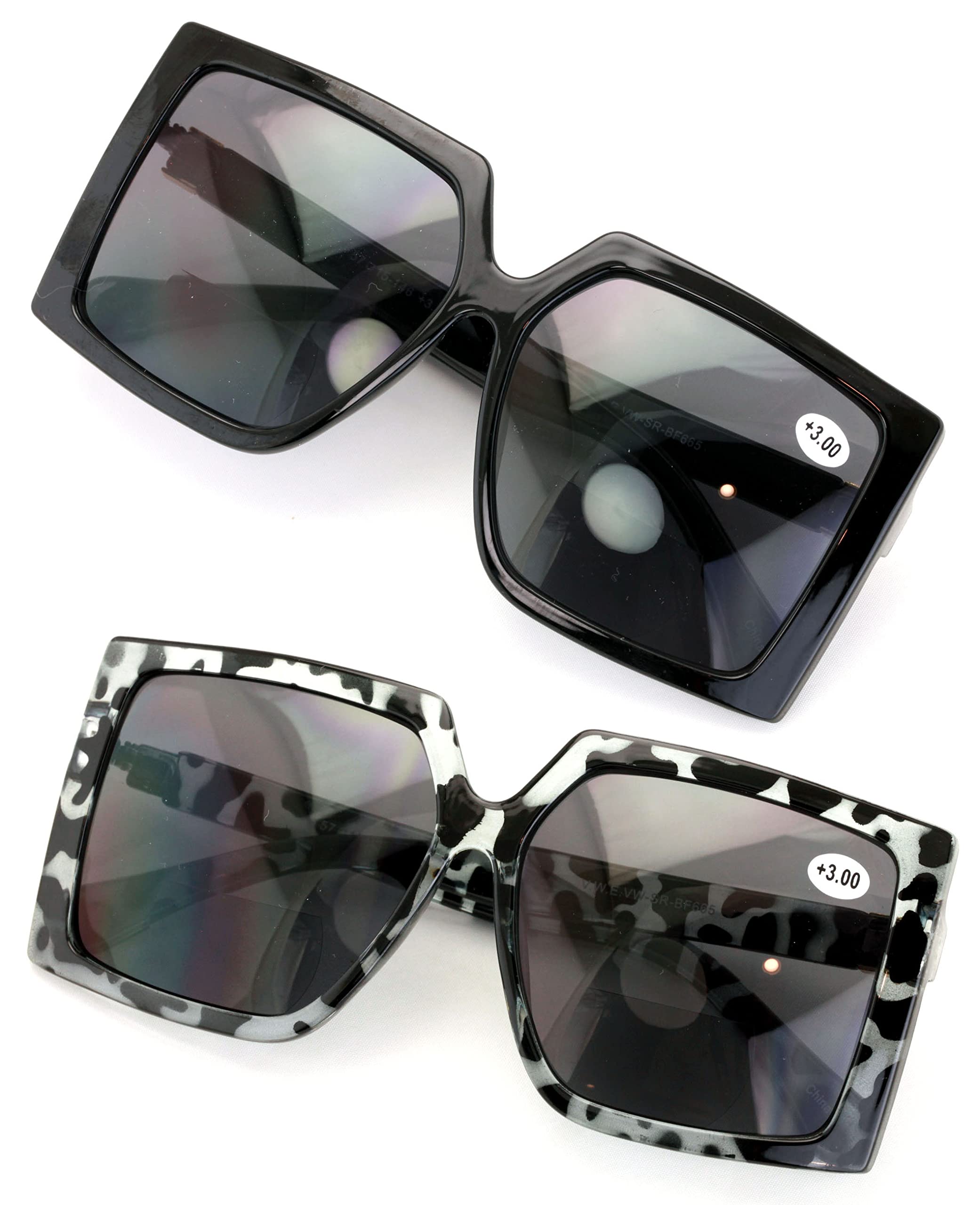 V.W.E. 2 Pairs Square Oversize Women BIFOCAL Outdoor Reading Sunglasses Glasses