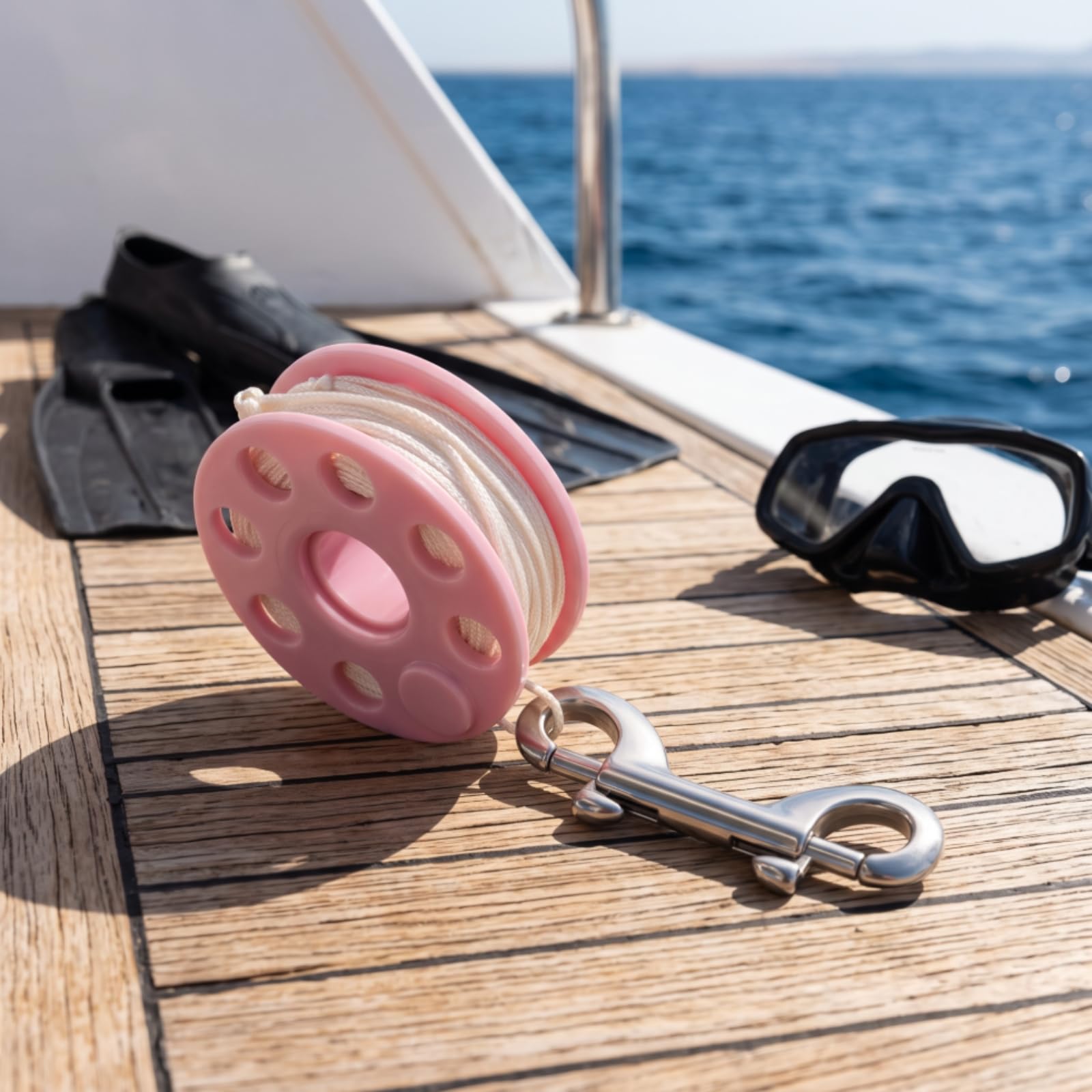 Dispositivo di Galleggiamento Subacqueo Bobina Subacquea Mulinello da Immersione Spool con Corda Gancio in Acciaio Materiale POM Nylon Struttura, Rosa-20m, M
