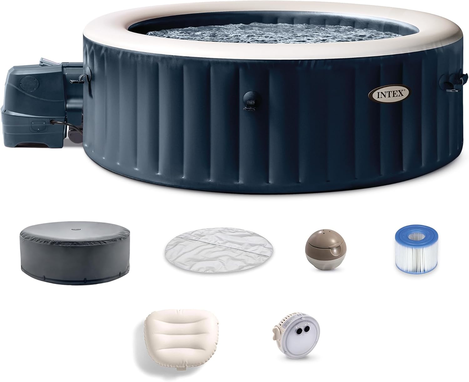 INTEX 28431EP PureSpa Plus Bubble Massage Spa Set: Includes Energy Efficient Spa Cover –2 Headrests – LED Light – 6 Person Capacity – 85