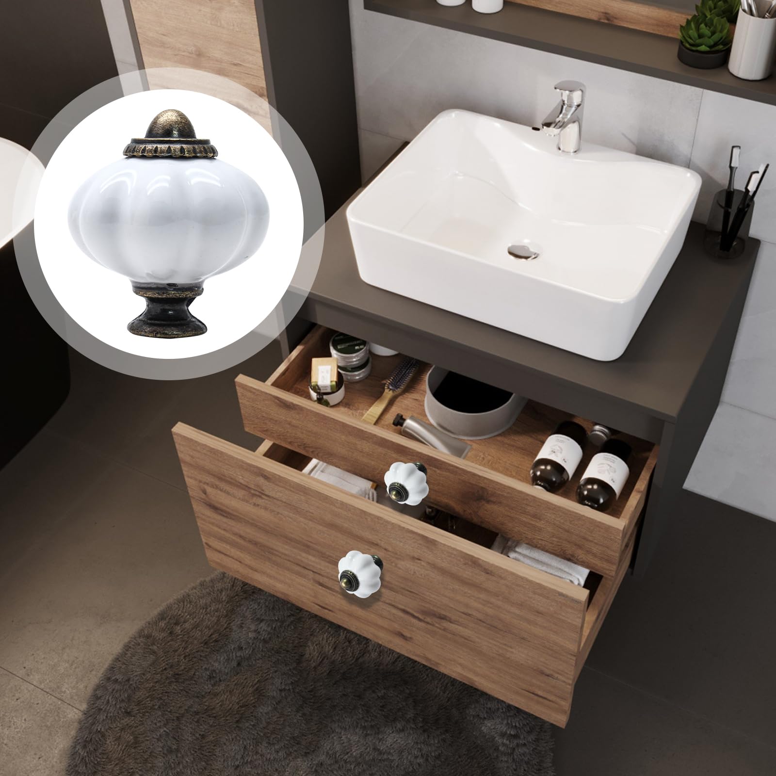 Lot De 12 Boutons En Céramique Ivoire Et Verte - Boutons D'armoire