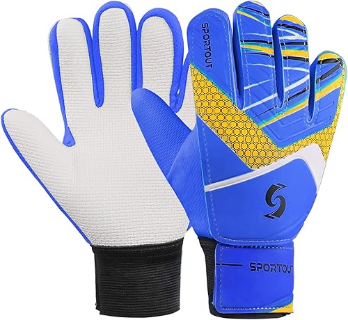 Sportout Guantes de portero para niños, guantes de fútbol con doble protección para la muñeca y material de látex antideslizante resistente al