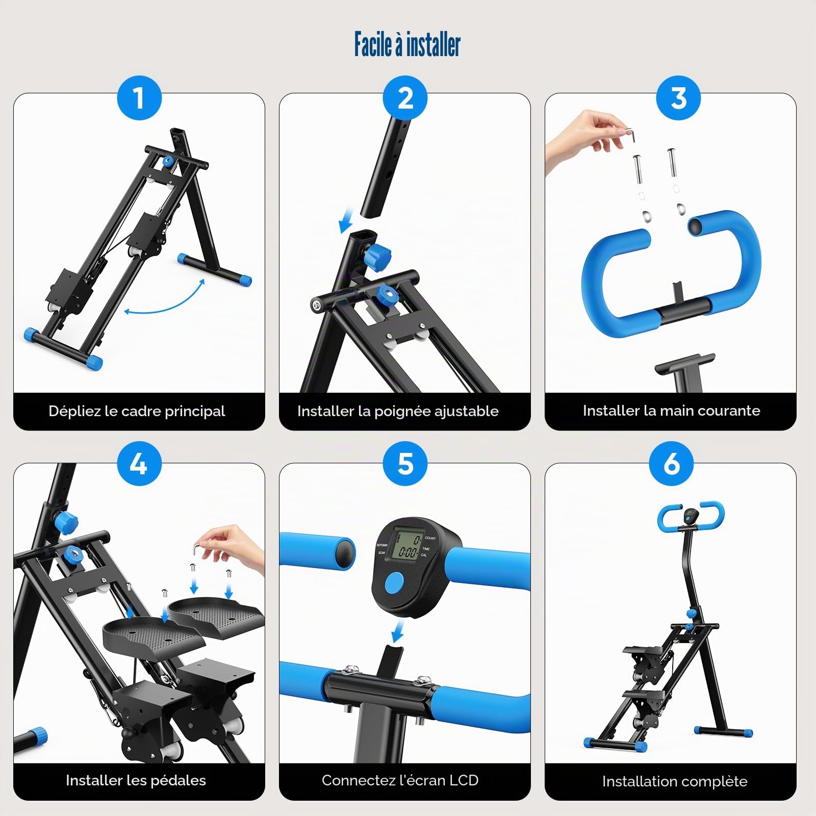 Stepper 2025 pour exercices de gym à domicile, machine d'escalade verticale avec résistance réglable à 3 niveaux, entraînement croisé avec écran LCD, pédale portable pliable, guidon
