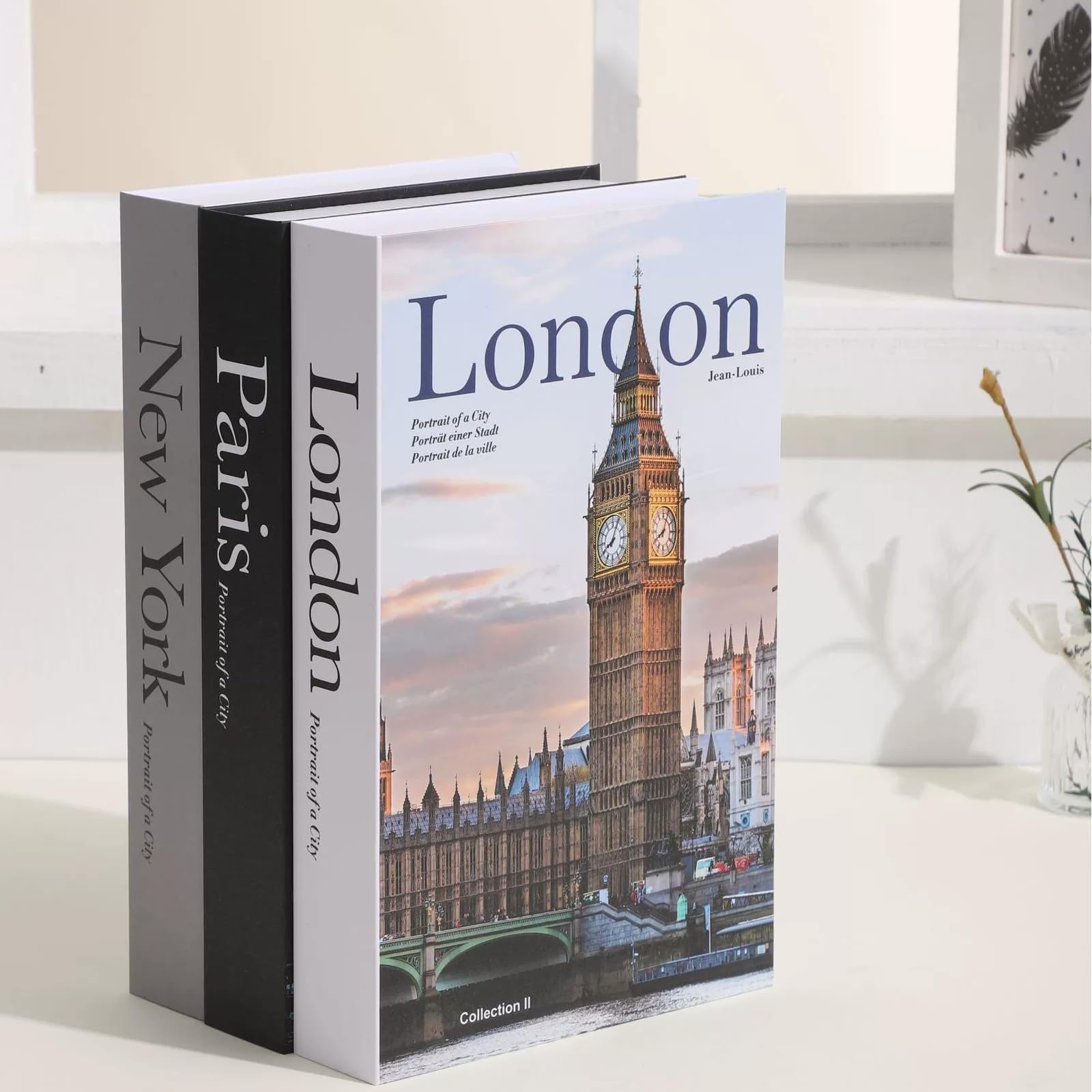 3 pcs Fashion Decorative Books Set for Home Decor,Modern Black and White Faux Books,for Coffee Table and Shelf Accessories（Paris London New York Shipaitu）-image-12