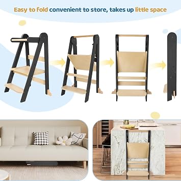 Foldable Toddler Learning Tower, Adjustable Kitchen Helper Step Stool