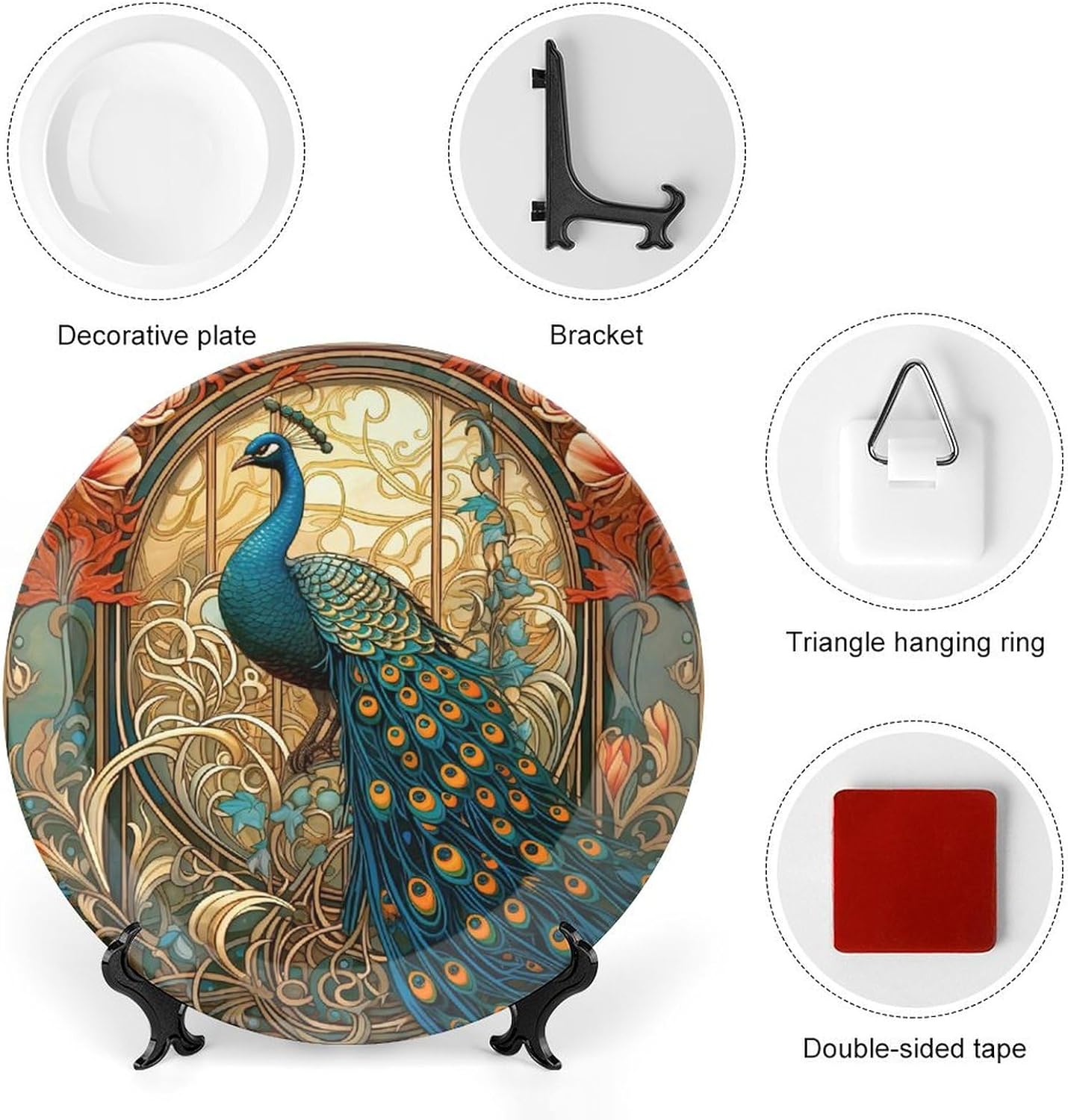 Peacock Ceramic Decorative Plate, Peafowl Decorative Dish with Stand, Elegant Animal Bone China Decorative Plates Art Porcelain Plate for Living Room Hallway Table Decor