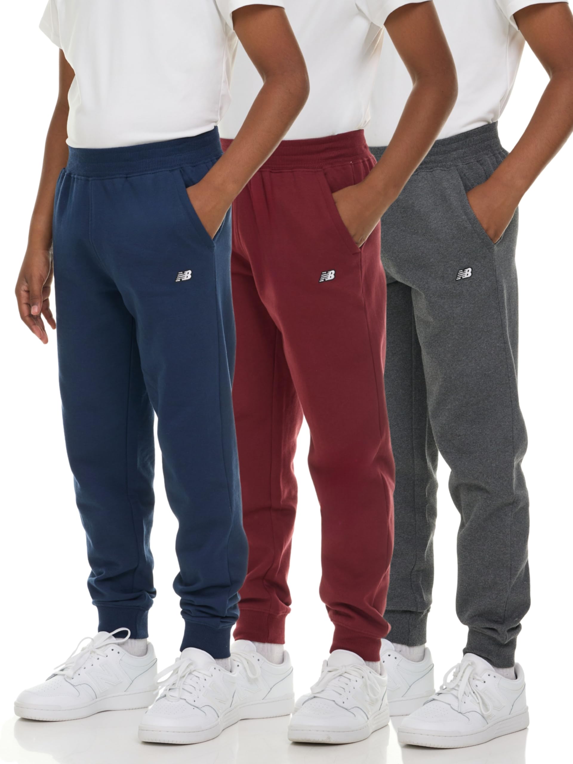 New Balance Boys Fleece Jogger 3 Pack – Kids Soft Cotton Blend Fleece Sweatpants with Pockets, Athletic Fit, Sizes 4-20