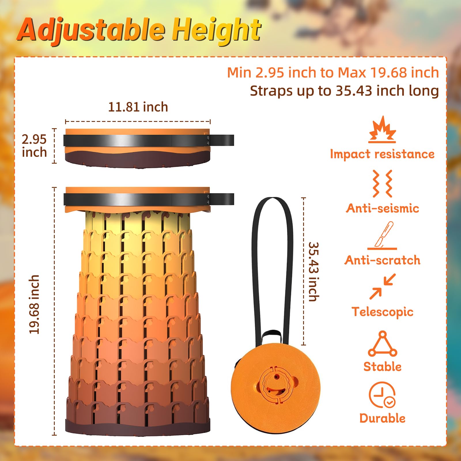 DROSOKING Upgraded Collapsible Stool, Max 1000lb Collapsible Seat, 19.7