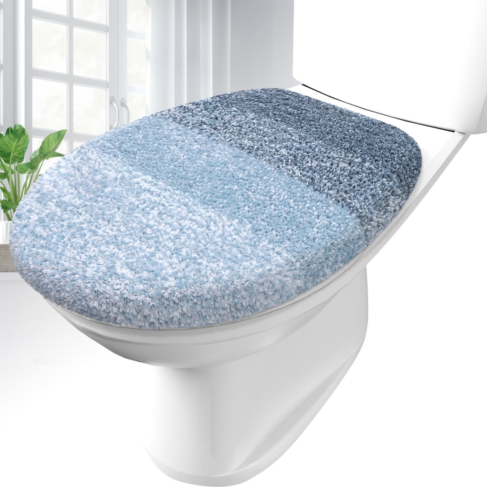 OLANLY Soft Microfiber Bathroom Toilet Lid Cover Machine Washable 17.5" x 15" Stays in Place Rubber Back Fits Most Round Lids,