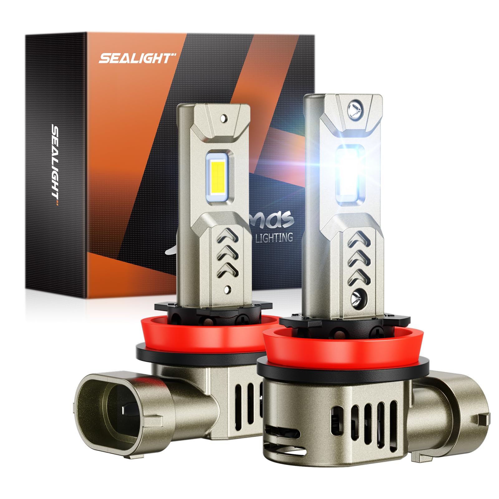 SEALIGHT 2026 Brightest H11/H8/H9/H16 LED Headlight Bulbs, 80000LM 1200% Brighter, 6500K Cool White, 1:1 Halogen Size Wireless, 3 Min Plug and Play Halogen Replacement Conversion Kit, Pack of 2