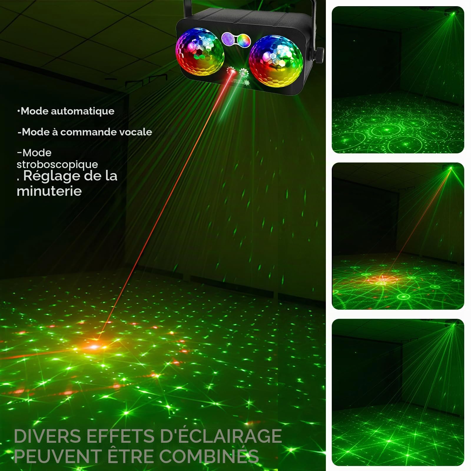 Boule disco 6 en 1 - Lumière disco - LED activée par le son - Lumière stroboscopique DJ colorée pour l'intérieur, les fêtes dansantes, les anniversaires, les raves, les clubs à la maison, le karaoké