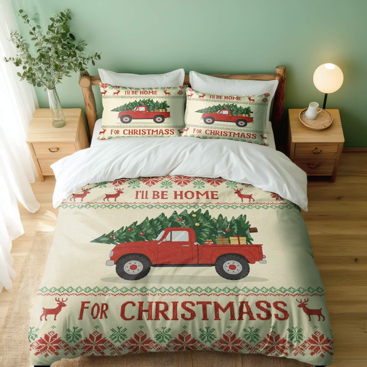 Housse de couette sapin de Noël rouge 50 x 75 cm pour cadeau de fêtes