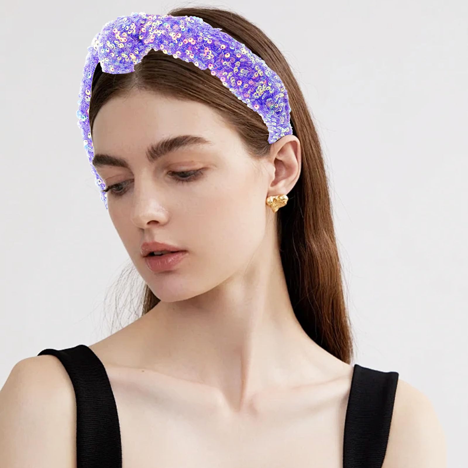 2 PACK Sequin Knotted Headbands, Cute Fashion Headwear Sparkly Wide Headband Glitter Knot Hair Bands Hair Accessories for Women Girls - Image 3