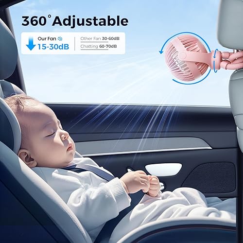 Miniatura 2 de Ventilador portátil para cochecito de bebé, trípode flexible de 3 velocidades, ventilador personal con clip para cama, alimentado por batería