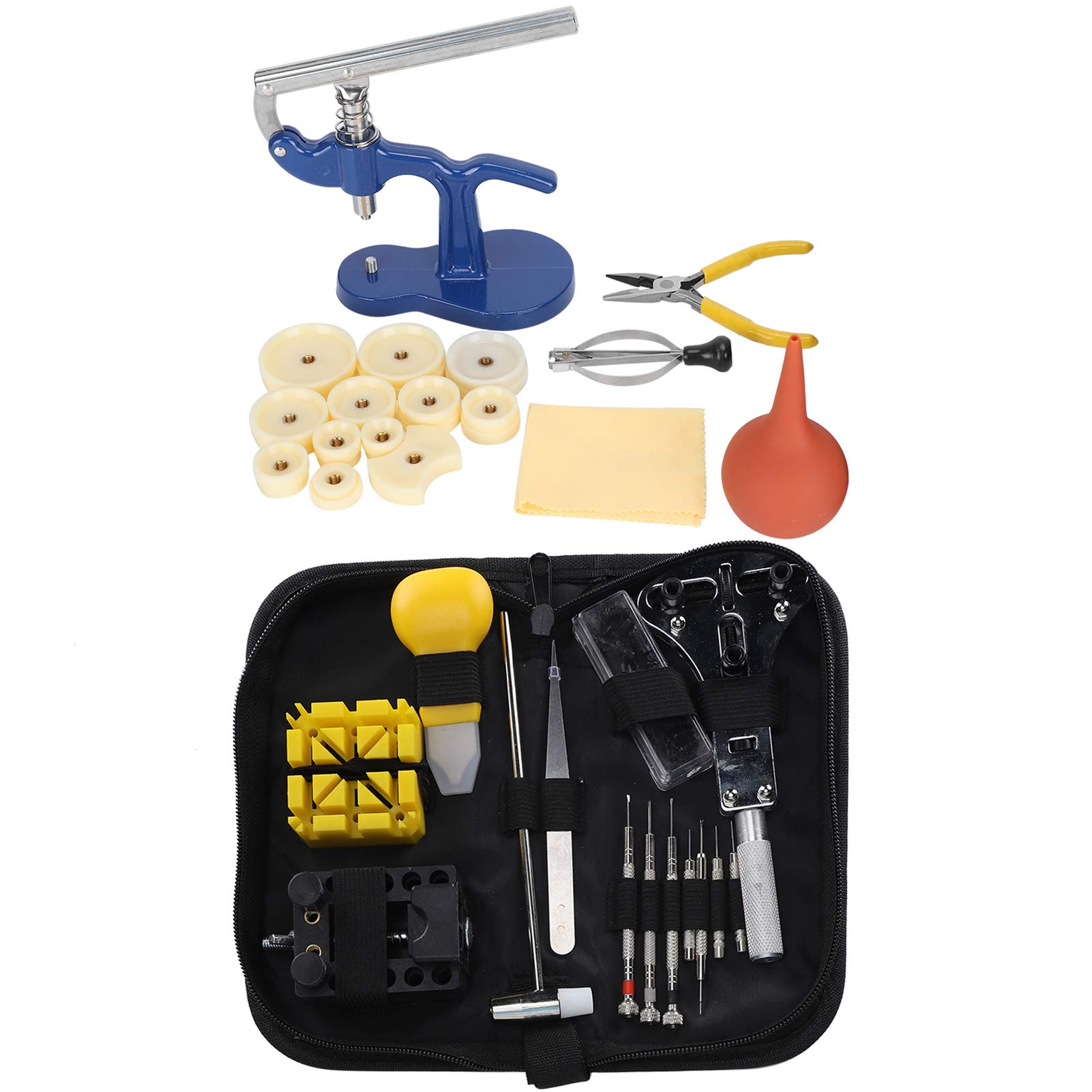 Kit de reparación de relojes, conjunto de herramientas para relojería con prensa y abridor de cajas, 10 piezas de troqueles para la extracción de la cubierta trasera, kit