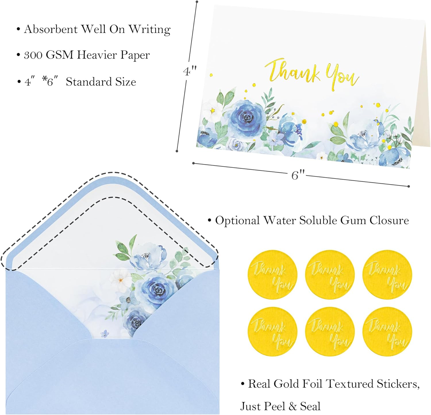 Crisky Thank You Cards 4 Assortment, Watercolor Painted Florals (50 Cards with Envelopes for Birthday, Baby Shower, Bridal Shower, Wedding, All Occasion) - Image 2