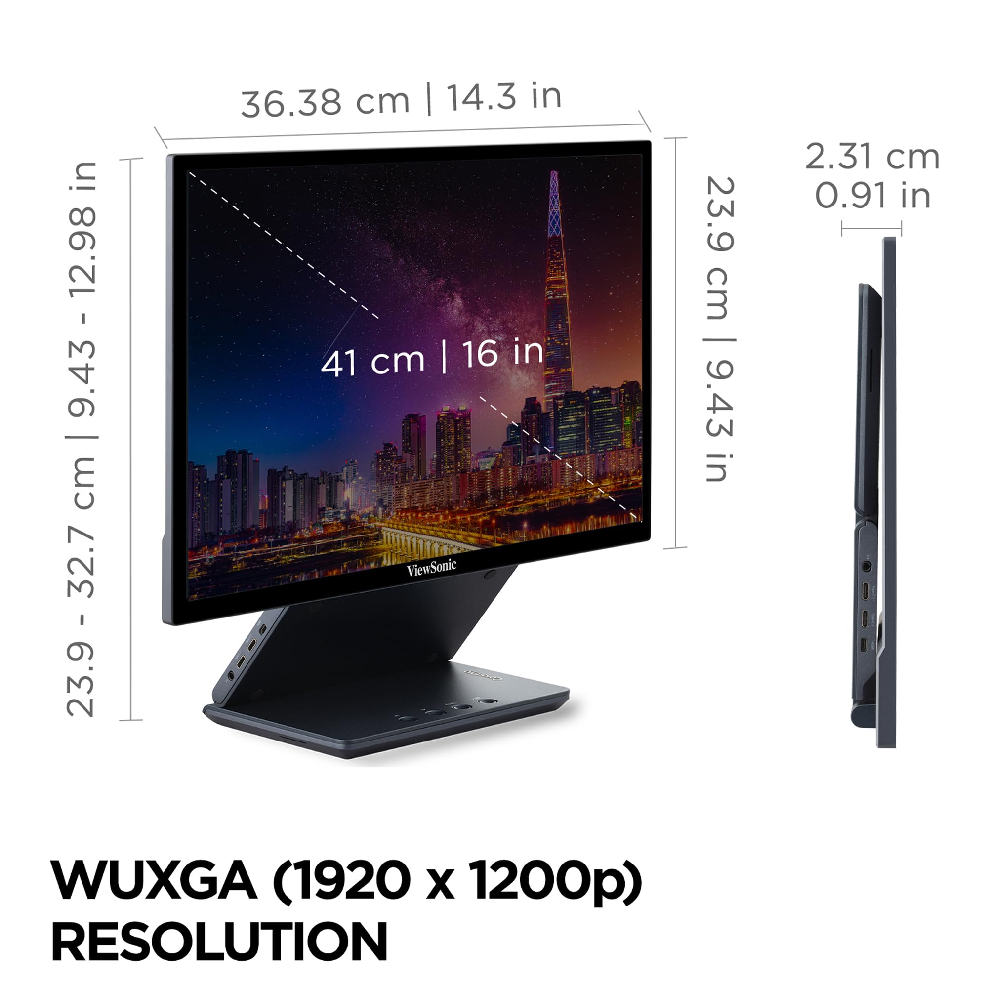 ViewSonic VP1656 15.6 Inch 1200p ColorPro Monitor IPS Display with Pantone Validated Color Accuracy for Immersive Second Screen Productivity Advanced Ergonomics 40W USB-C and Micro HDMI Input product thumbnail 6