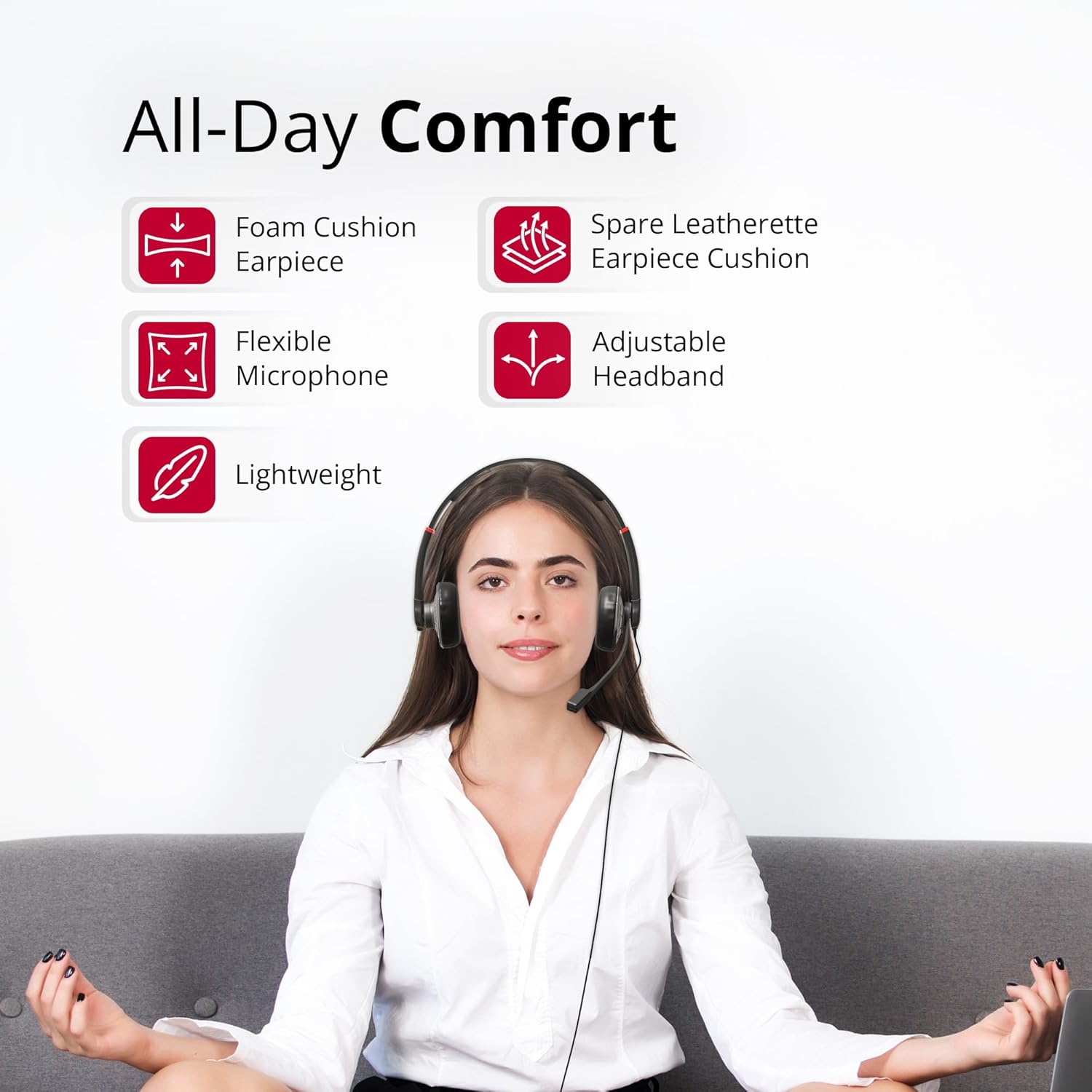 DataLocker Wired Headset with Microphone for PC - TAA Compliant Computer Headphones Adjustable Headband (Push to Talk USB A)