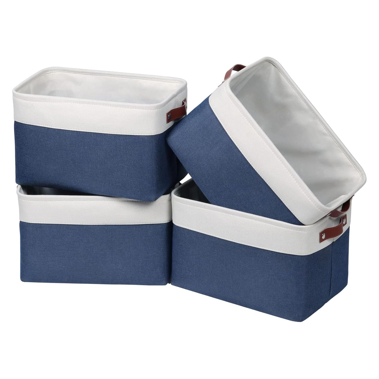 Syeeiex 4-Pack Fabric Storage Basket, Large Baskets with Leather Handles