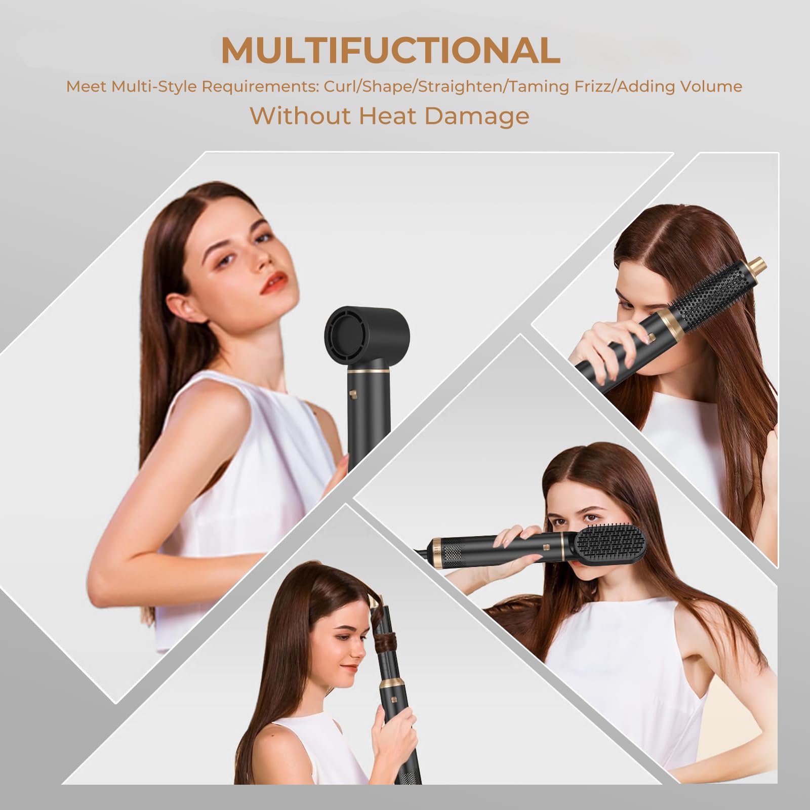 Souvik Cepillo de Aire Voluminizador, Multifuncional Secador de Pelo, con Hair Dryer, Alisador, Rizador Automático, Voluminizador, Tecnología Iónica, 3 Ajustes de Temperatura, Negro