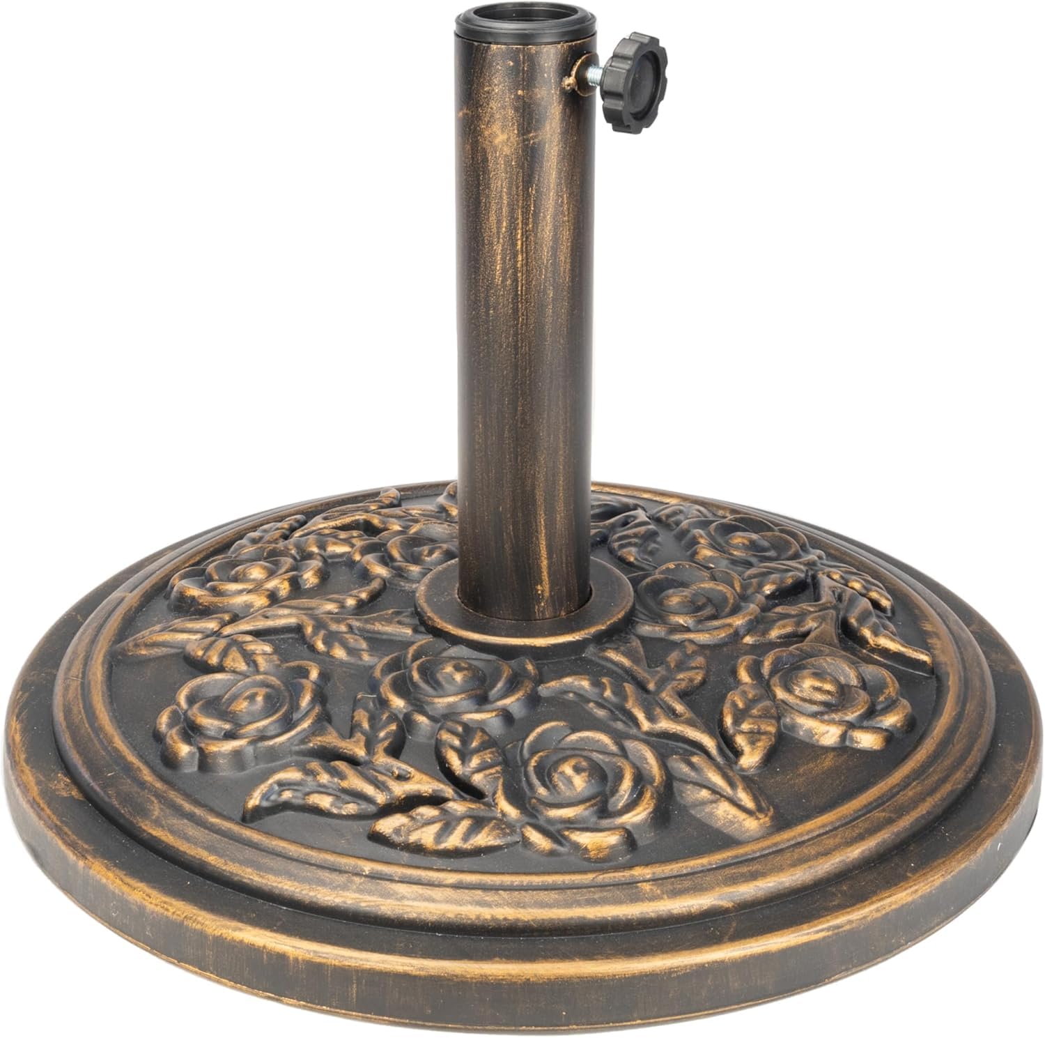 Anikees Heavy Duty Parasol Base 9kg – Cast Iron Garden Umbrella Stand with Decorative Floral Pattern, Bronze Finish for Patio, Deck & Outdoor Canopies