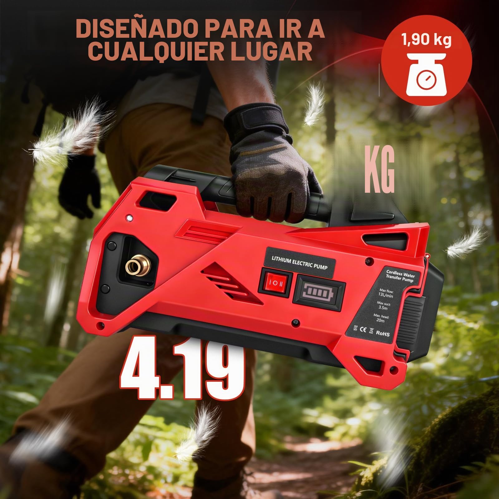 Bomba de agua compatible con batería Milwaukee de 18 V, bomba eléctrica inalámbrica portátil autocebante para casa, piscina, caravana, jardín, jacuzzi, acuario (sin batería)