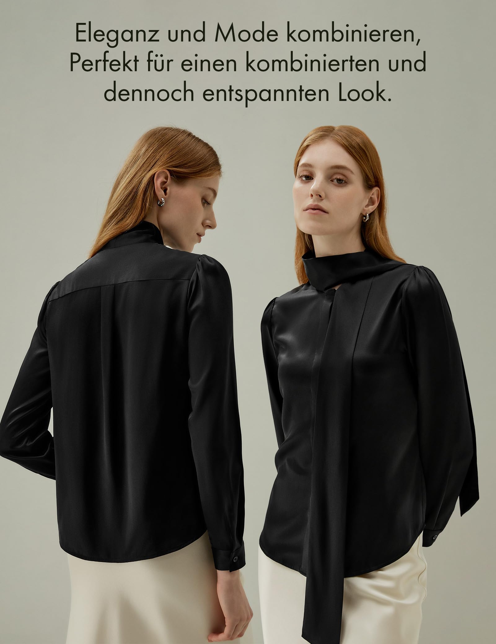 LilySilk Klassisch Seidenbluse Damenmode Seidenhemd Langarmbluse Damen Schluppenbluse Langarm aus Verpackung MEHRWEG