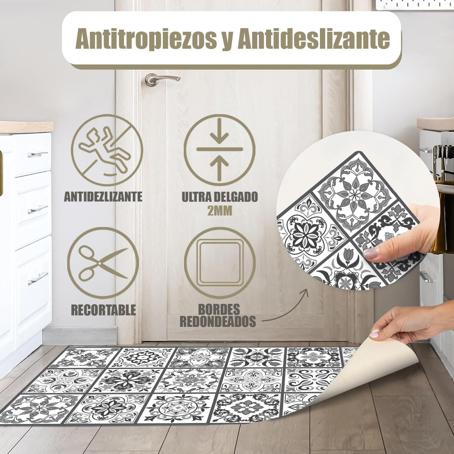 Alfombras Vinilicas Hogar 300 x 200 Negra/Gris - Alfombra Vinilica Cocina Resistente y Antitropiezos - Alfombra Cocina Lavable Antideslizante para Interior/Exterior - Alfombras de Vinilo Esponjosas