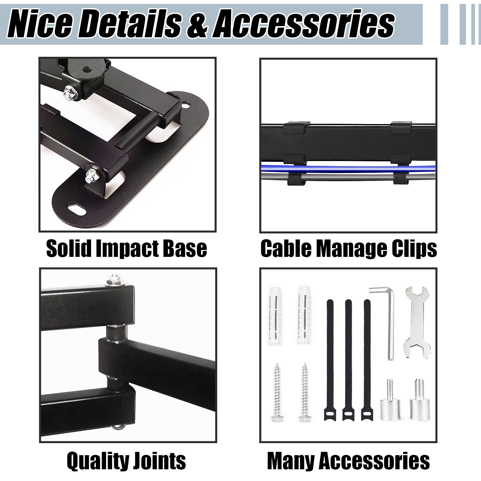 Soporte de pared para proyector mejorado de 14 pulgadas con brazos plegables y clips para cable, montaje de proyector de acero laminado en frío de calidad de pared, compatible con 3