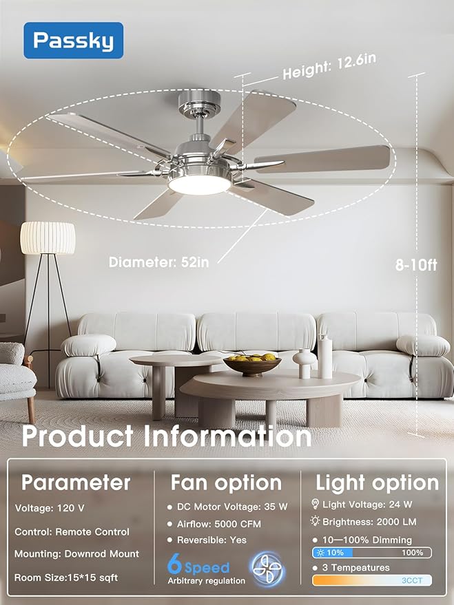 Ventilador de Techo 52 Pulgadas con Luz y Control Remoto 120 miniatura 3