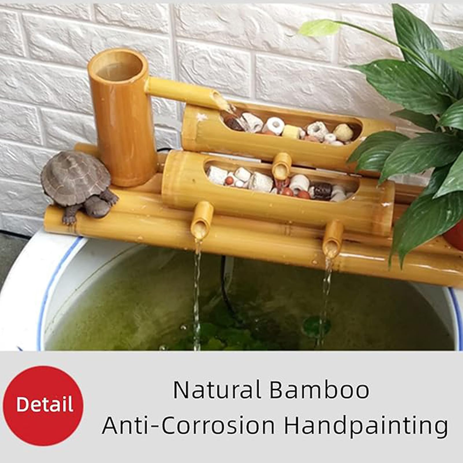 Fuente de Agua de bambú Hecha a Mano, Elemento Decorativo Independiente para jardín Zen con diseño, decoración acuática Natural para Exteriores, para césped, Patio Trasero, terraza