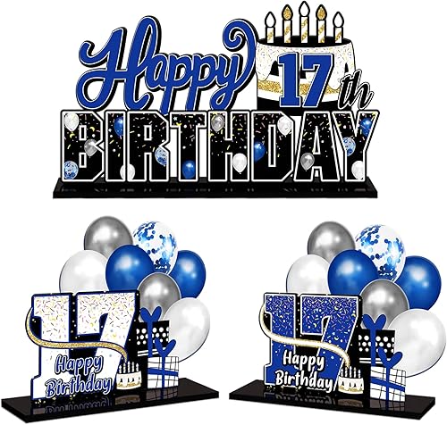 Miniatura 55 de LINGTEER Juego de centros de mesa de acrílico azul con texto en inglés «Happy 100th Birthday» – Decoración de regalo de fiesta de cumpleaños número