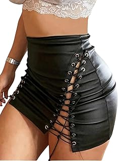 Floerns Women's High Waist Leather Mini Skirt Lace Up Side Night Out Bod...
