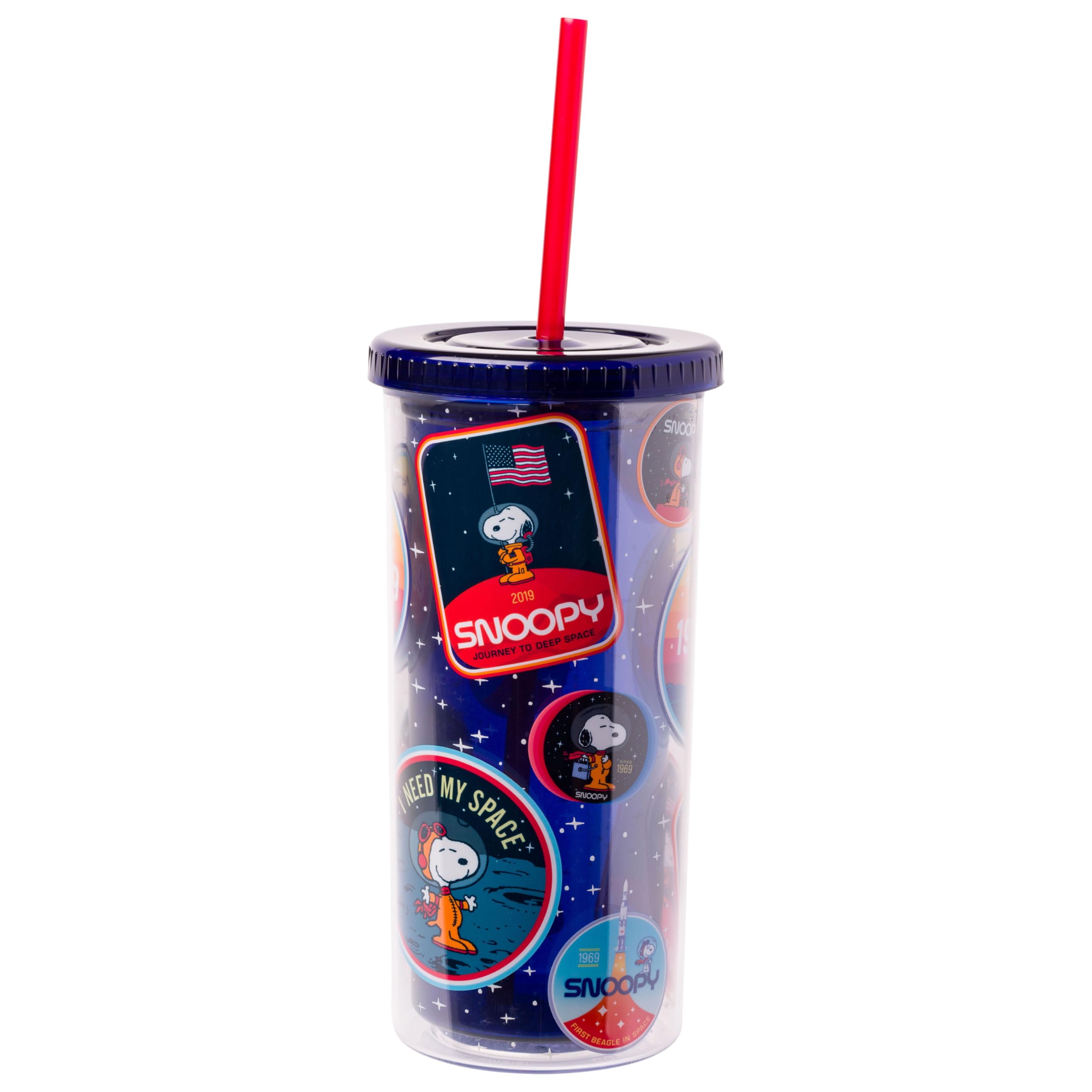 Peanuts Space Snoopy Traveling, Tumbler with Straw, 20oz